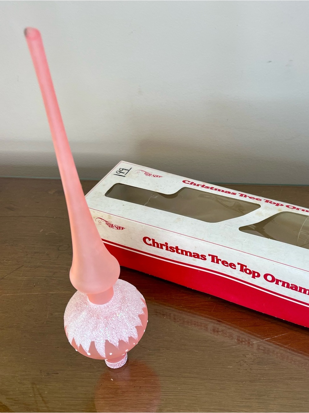 Vintage Christmas Tree Topper Blown Glass Finial Pink-Mica Glitter- WGermany MCM